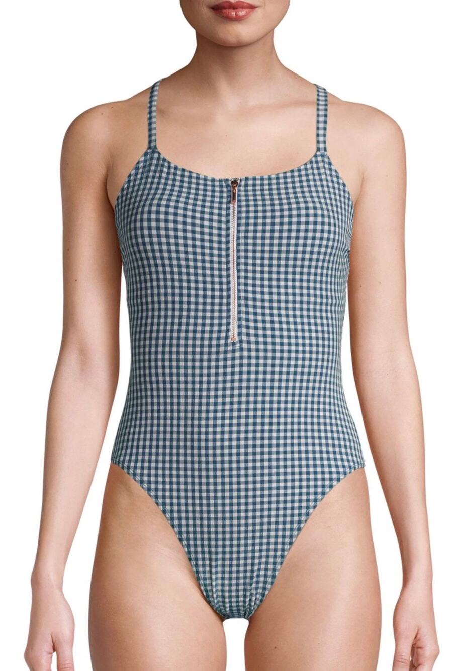 Juicy Couture Blue Gingham Seersucker One Piece Swim Suit XL NWT
